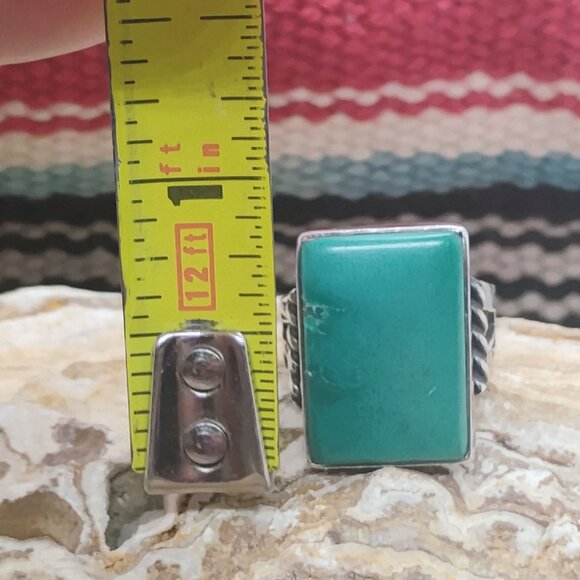 Vtg Native Sterling Silver Green Turquoise Ring Large Rectangle Size 6.5 - Picture 4 of 12